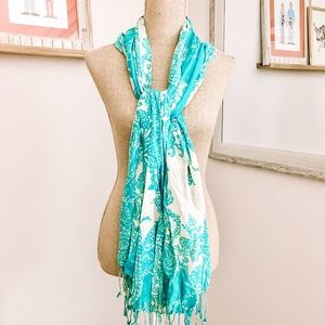 Express Teal Paisley Print Fringe Scarf